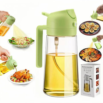 Oil Sprayer and Dispenser Glass Bottle 500ml, 2-in-1 with Premium Nozzle For Air Fryer