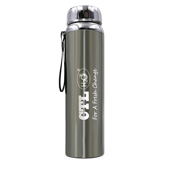 CTLH2O Stainless Steel 1L Water Bottle | Double-Walled Insulated Vacuum Flask| 12 Hrs Hot & Cold Thermosteel Bottle with Flip & Cover Bag for Office Gym Home & Travel