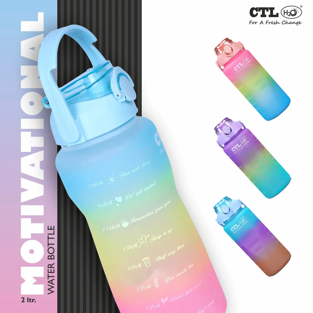 CTLH20 Motivational Unbreakable 2L Water Bottle with Time Marker & Flip-top Cap