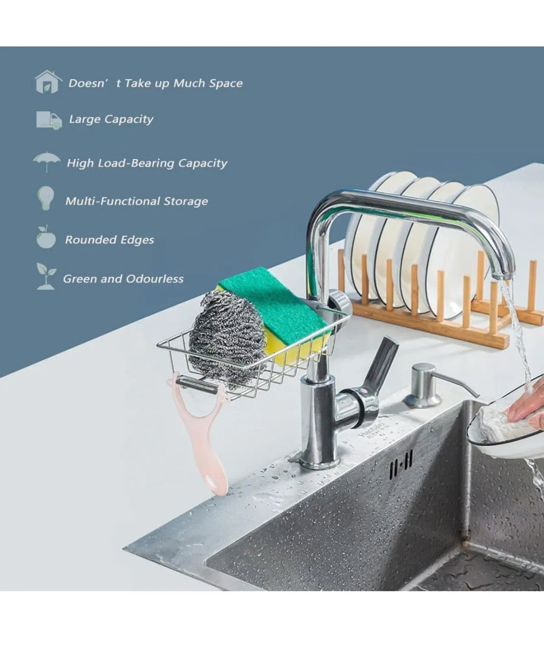 Sponge Holder for Kitchen Sink With Adjustable Detachable Sponge Holder Over Faucet