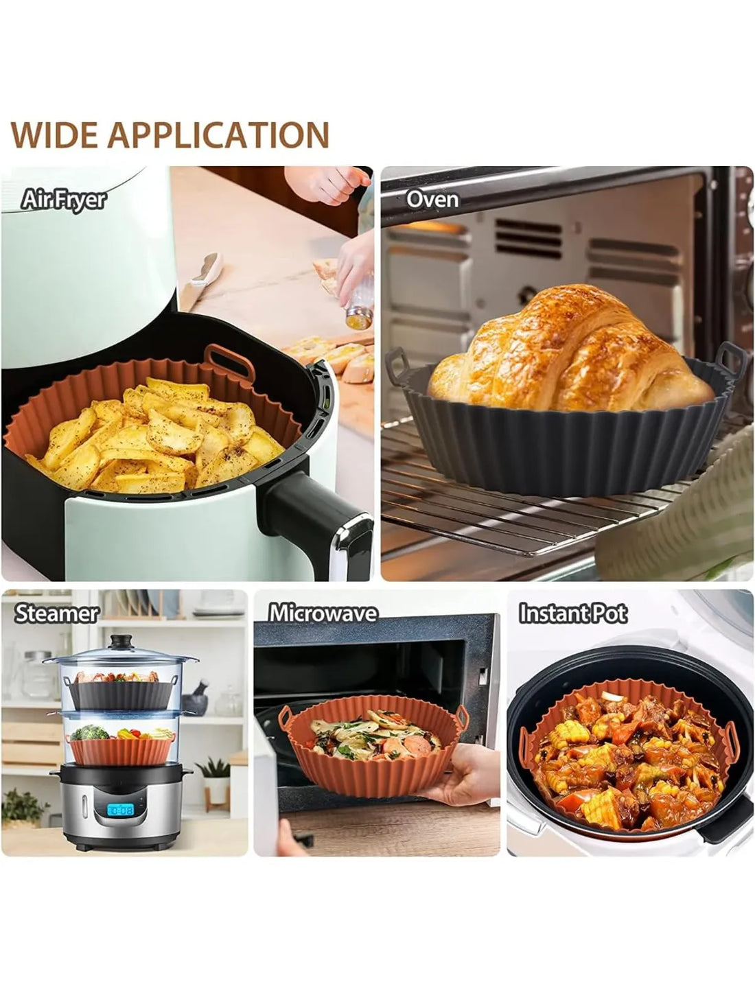 Silicone Air Fryer Baskets Round Baking Tray with Ear Handles